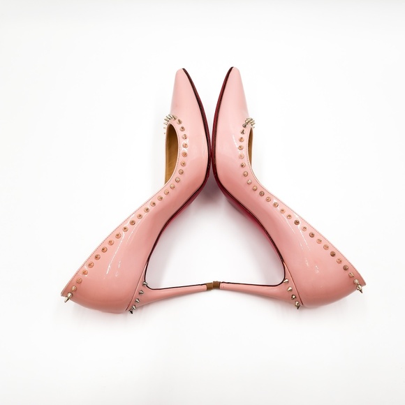 Christian Louboutin Pink Patent Leather Spike Anjalina 85 Pumps EU 37.5 - Picture 4 of 8